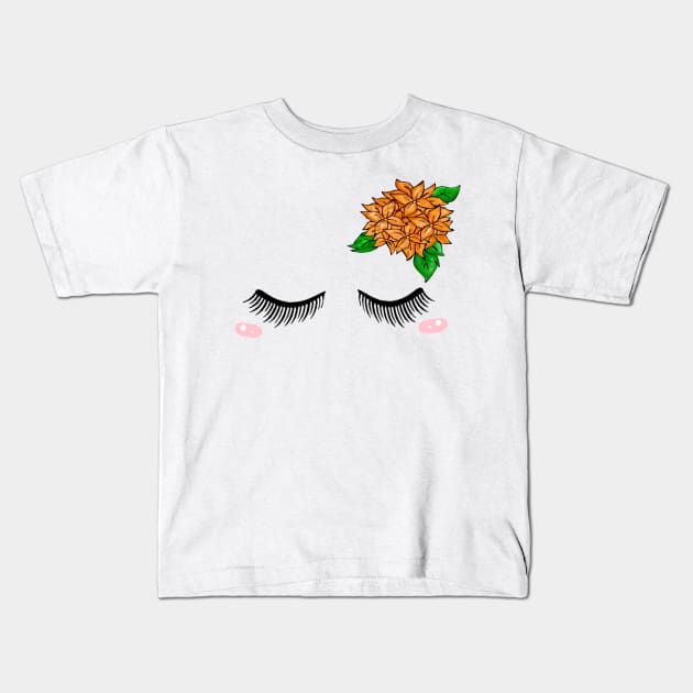 Cute Close Eyelash with flowers Kids T-Shirt by Funtimeisparty